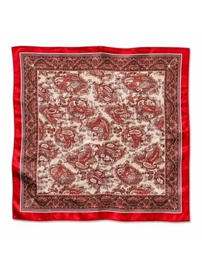 Red Paisley Wild Rag Scarf Satin Bandana Square Neck Scarf